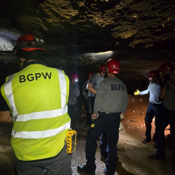 Our ECD Staff helps familiarize members from BGFD on cave features. (1 October)