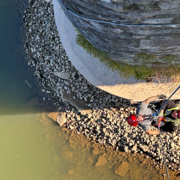 Environmental Compliance Inspector Matt Wisenden assist BGFD during a ropes training event on River Street Bridge (18 October)